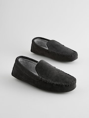 Black Textured Moccasin Slippers - Image 2 of 6