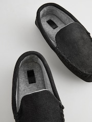 Black Textured Moccasin Slippers - Image 6 of 6