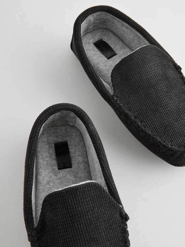 Black Textured Moccasin Slippers - Image 6 of 6