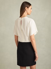Reiss Ivory/Black Marlowe Draped Sleeve Colourblock Mini Dress - Image 4 of 5