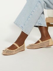 Dune London Natural Happeningg Embellished Ballerina Flats - Image 1 of 7