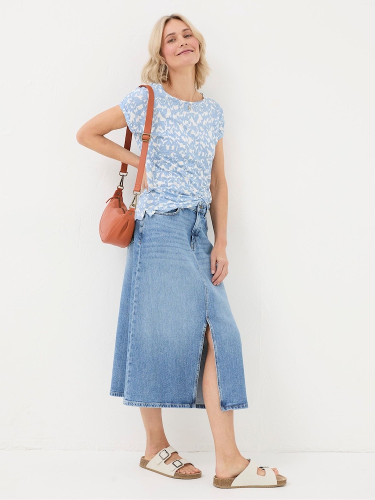 FatFace Ivy Blue Linen Med Geo T-Shirt - Image 1 of 5