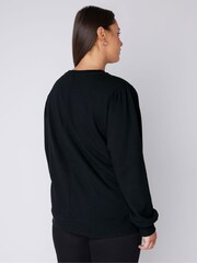 Evans Embroidered Paris Black Sweatshirt With Button Detail - Image 3 of 4