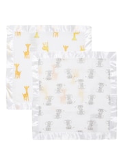 Aden + Anais White Essentials 2 Pack Cotton Muslin Security Blankets Safari Babes - Image 5 of 8