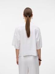 Weiß - VERO MODA Kurzärmeliges, lässiges Hemd aus Leinenmix - Bild 3 von 6