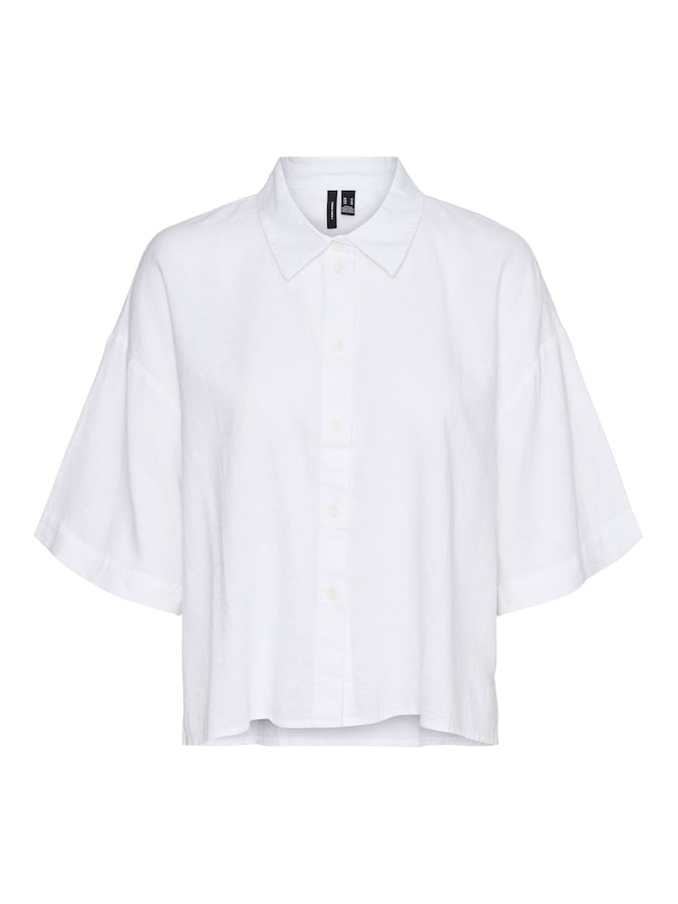 Weiß - VERO MODA Kurzärmeliges, lässiges Hemd aus Leinenmix - Bild 6 von 6
