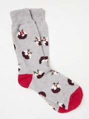 FatFace Grey Christmas Pudding Mallory Socks - Image 1 of 2