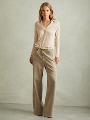 Reiss Stone Nixi Lyocell-Wool Open-Collar Top - Image 1 of 7