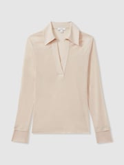Reiss Stone Nixi Lyocell-Wool Open-Collar Top - Image 2 of 7