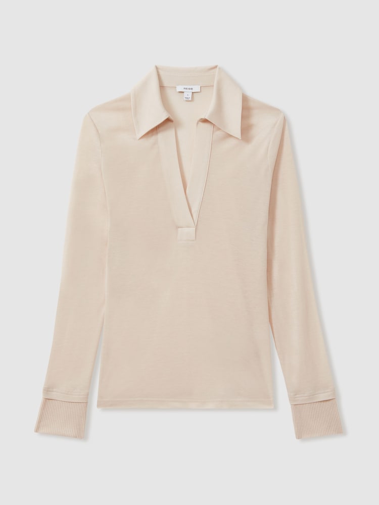 Reiss Stone Nixi Lyocell-Wool Open-Collar Top - Image 2 of 7