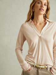 Reiss Stone Nixi Lyocell-Wool Open-Collar Top - Image 3 of 7
