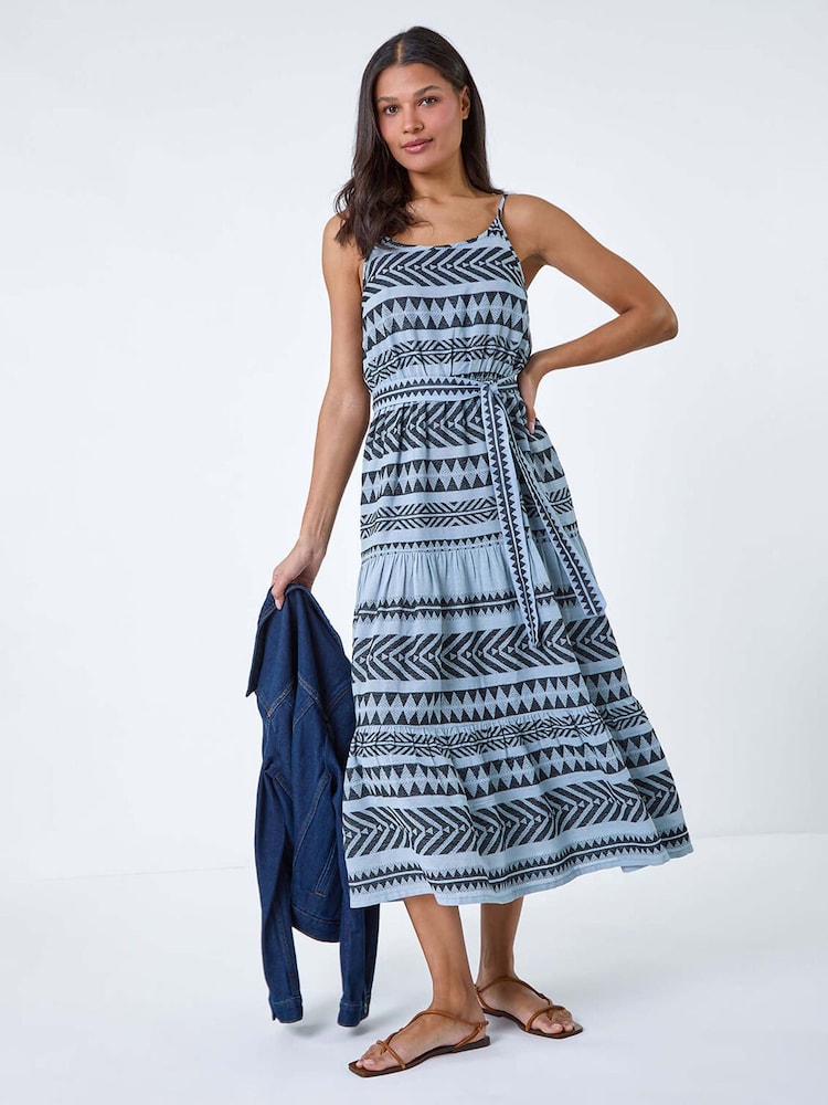 Roman Blue Print  Tiered Midi Dress - Image 2 of 5