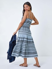Roman Blue Print  Tiered Midi Dress - Image 3 of 5