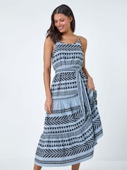 Roman Blue Print  Tiered Midi Dress - Image 4 of 5