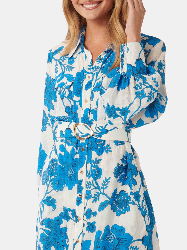 Forever New Blue Janie Printed Shirt Midi Dress - Image 2 of 4