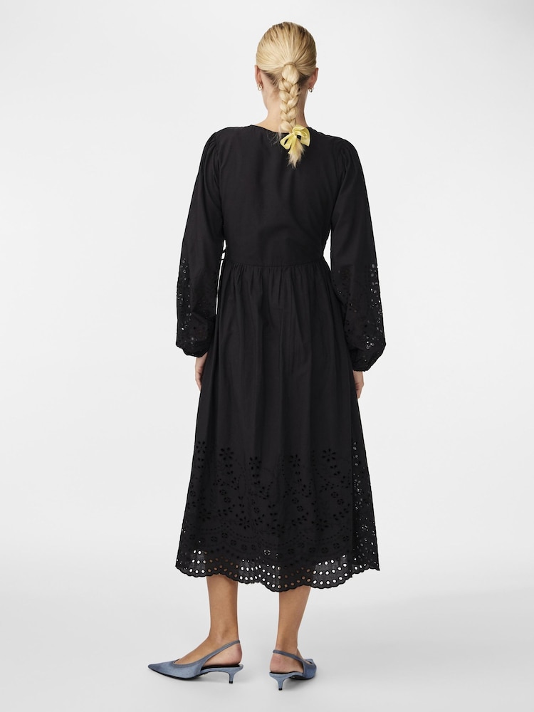 Y.A.S Black Broderie Wrap Maxi Dress - Image 2 of 3