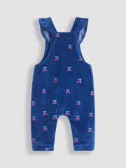 JoJo Maman Bébé Navy Blue Cherry Embroidered Velour Dungarees and Top Set - Image 3 of 6