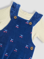 JoJo Maman Bébé Navy Blue Cherry Embroidered Velour Dungarees and Top Set - Image 6 of 6