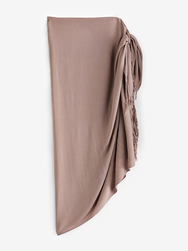 South Beach Taupe Crinkle Viscose Fringed Cover-Up - Image 5 of 5