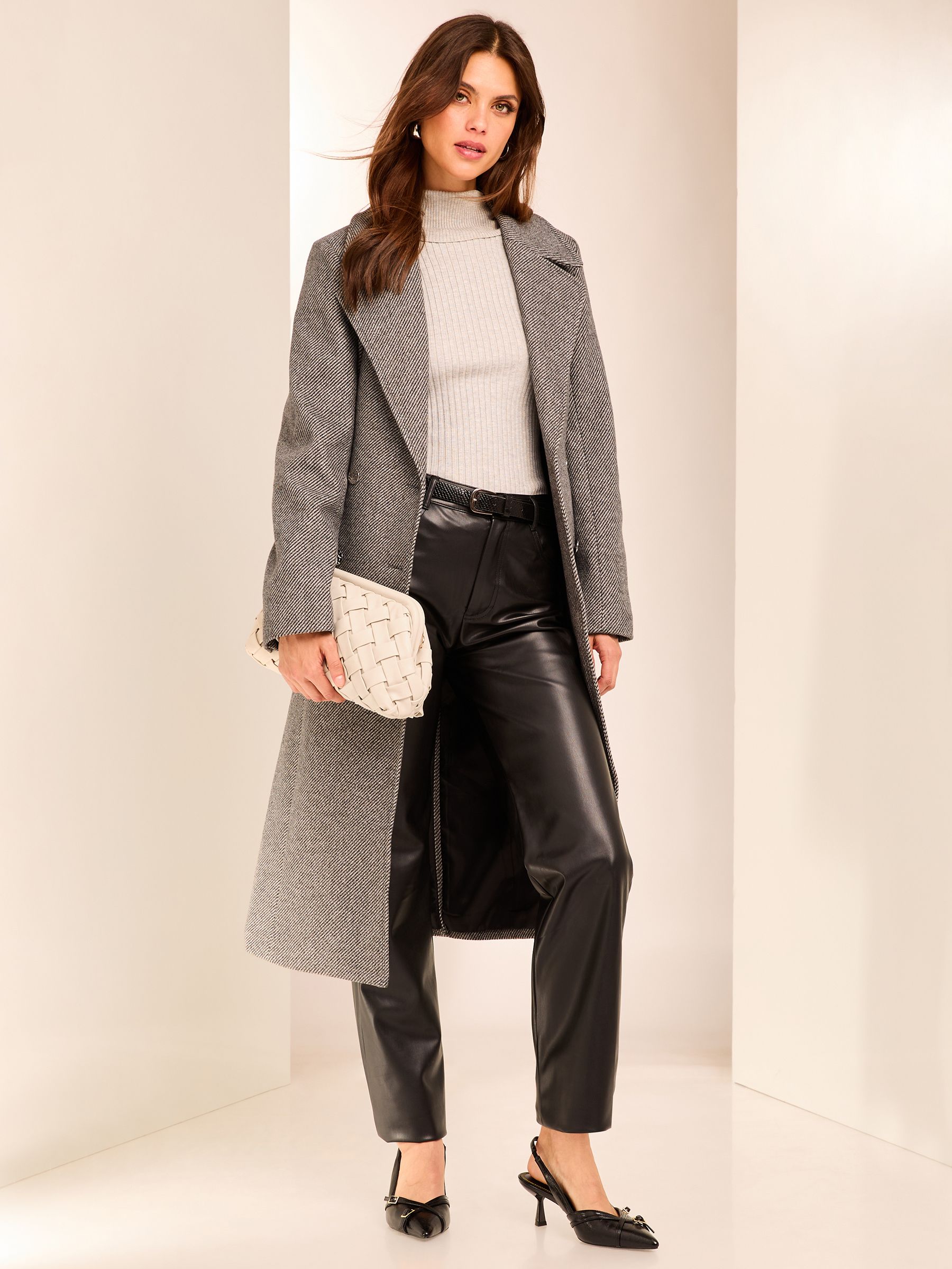 Buy Lipsy Grey Double Breasted Long Line Belted Coat from