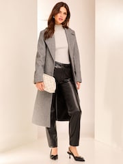 Lipsy Grey Double Breasted Long Line Belted Coat - Image 5 of 6