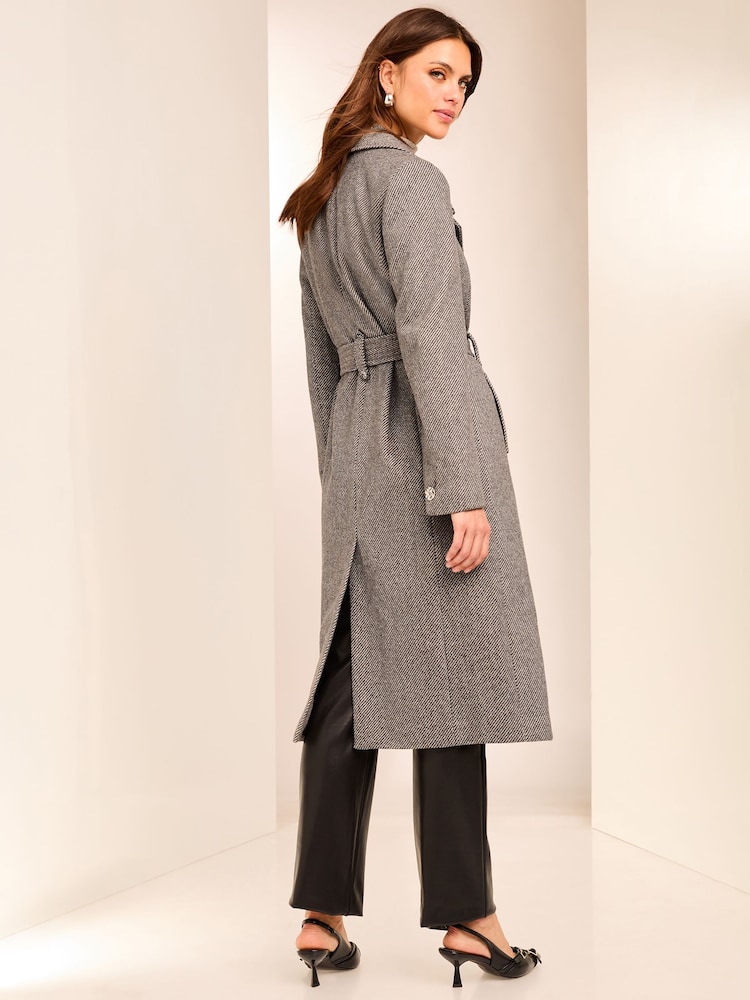 Lipsy Grey Double Breasted Long Line Belted Coat - Image 6 of 6
