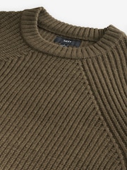 Khaki Green Crew Neck Regular Fit Rib Texture Jumper with Wool - Image 7 of 7