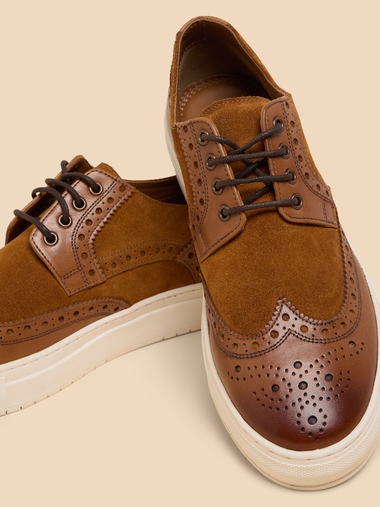 White Stuff Brown Benny Brogue Leather Trainers - Image 4 of 4