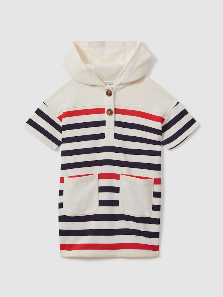Reiss Ecru Martha 4-9 yrs Striped Jersey Hooded Dress - Image 2 of 4