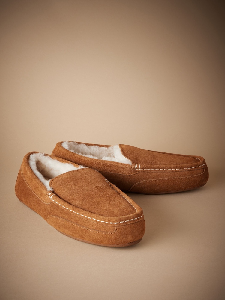Tan Brown Signature Shearling Moccasin Slippers - Image 1 of 5