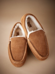Tan Brown Signature Shearling Moccasin Slippers - Image 2 of 5