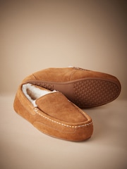Tan Brown Signature Shearling Moccasin Slippers - Image 3 of 5