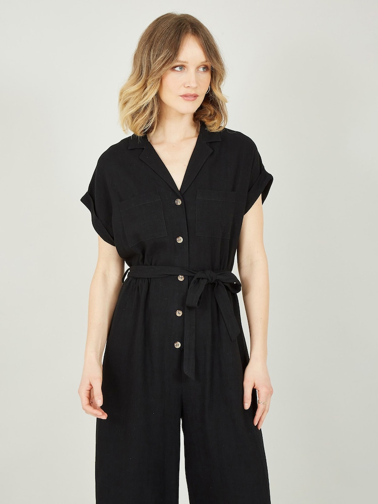 Yumi Black Button up Jumpsuit - Image 2 of 5 Yumi Black Button up Jumpsuit - Image 2 of 5
