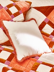 Oliver Bonas Cream 100% Cotton Issey Velvet Fringed Cushion Cover - Image 1 of 5