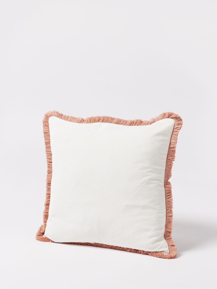 Oliver Bonas Cream 100% Cotton Issey Velvet Fringed Cushion Cover - Image 2 of 5