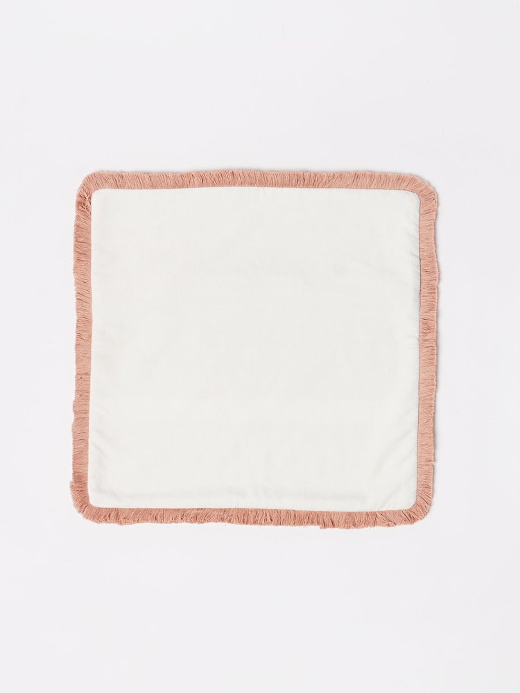 Oliver Bonas Cream 100% Cotton Issey Velvet Fringed Cushion Cover - Image 5 of 5