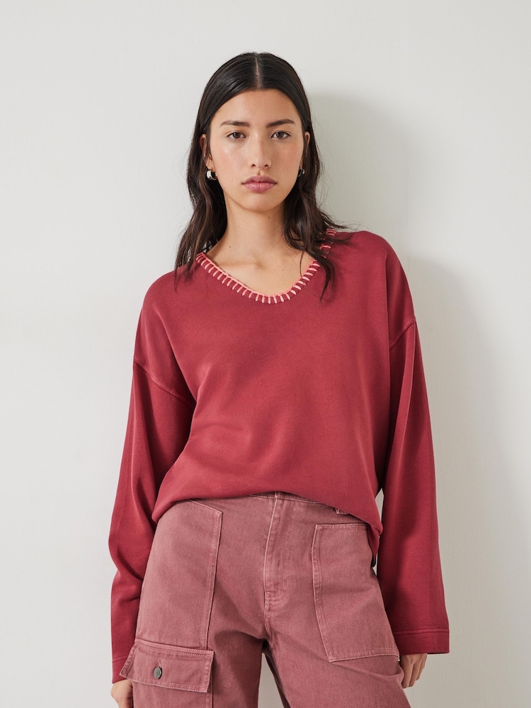Hush Red Ellison Contrast Stitch Sweatshirt - Image 1 of 5