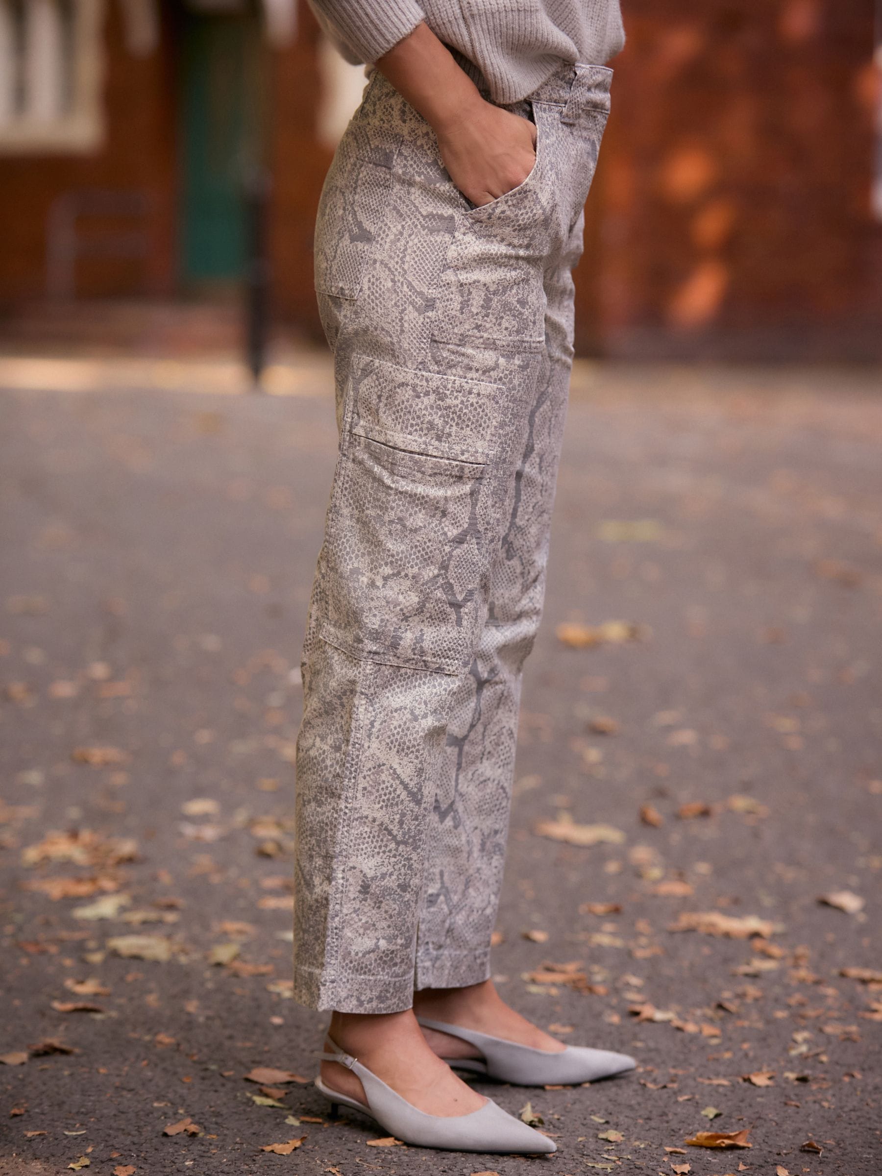 Buy Grey Snake Print Barrel 100% Cotton Trousers from Next