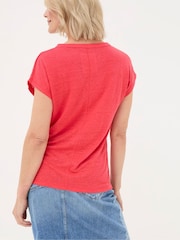 FatFace Red Linen Notch Neck Top - Image 2 of 4