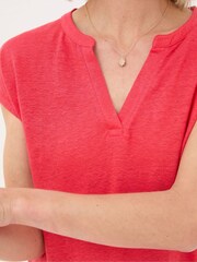 FatFace Red Linen Notch Neck Top - Image 3 of 4