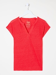 FatFace Red Linen Notch Neck Top - Image 4 of 4
