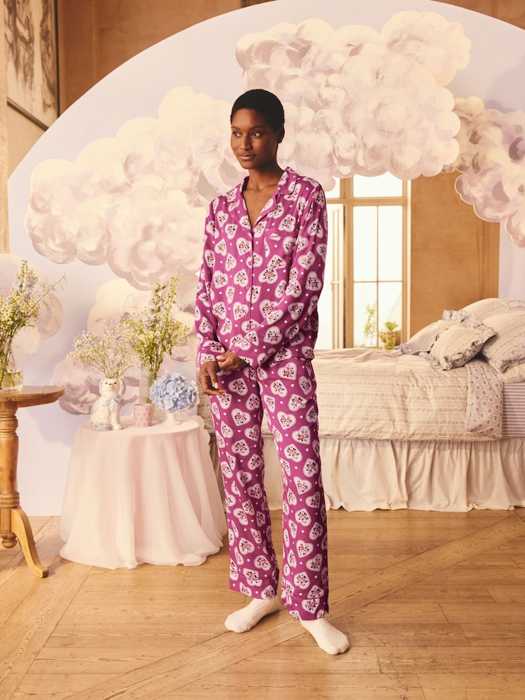 Cath Kidston Pink Hearts Button Up Pyjama Set - Image 1 of 3