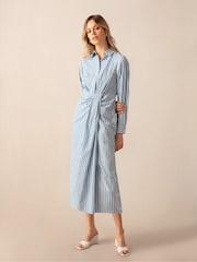 Ro&Zo Blue Strip Wrap Shirt Dress - Image 1 of 6