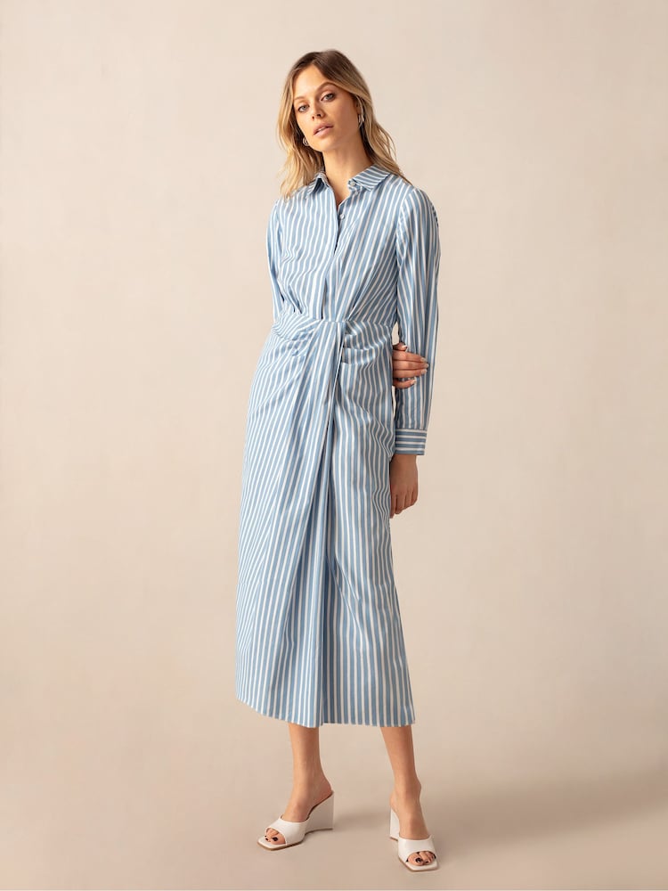 Ro&Zo Blue Strip Wrap Shirt Dress - Image 1 of 6