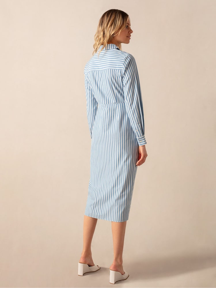 Ro&Zo Blue Strip Wrap Shirt Dress - Image 2 of 6