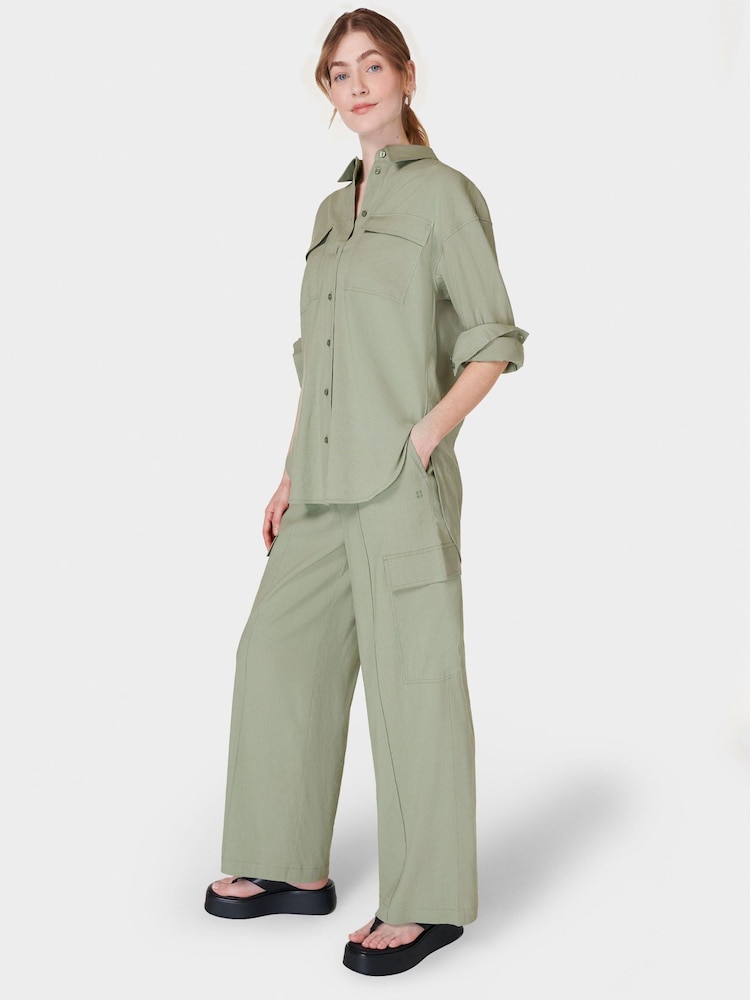 Sweaty Betty Green Summer Stretch Linen Utility Shirt - Image 1 of 8
