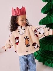 Cream Christmas Borg Fleece Half Zip Top (3mths-7yrs) - Image 3 of 9