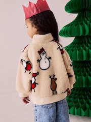 Cream Christmas Borg Fleece Half Zip Top (3mths-7yrs) - Image 4 of 9