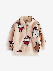 Cream Christmas Borg Fleece Half Zip Top (3mths-7yrs) - Image 5 of 9