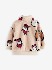 Cream Christmas Borg Fleece Half Zip Top (3mths-7yrs) - Image 6 of 9
